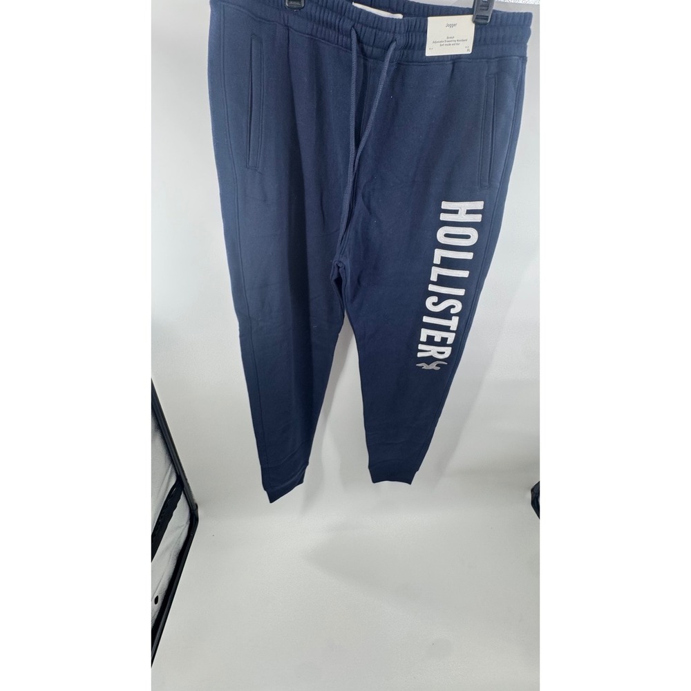 Hollister Mens Relaxed Jogger Sweatpants Navy Blue Logo Graphic Fleece XL